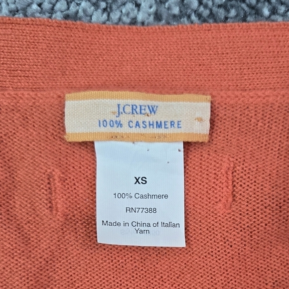 J. Crew 100% Cashmere Italian Yarn Orange Pink Coral Salmon 3/4 Sleeve Cardigan - Picture 7 of 7